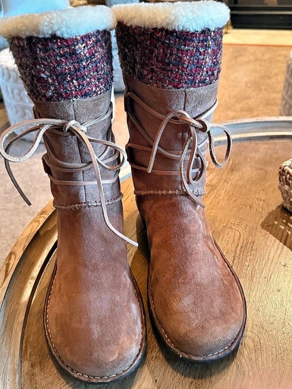 UGG Australia Tanasa Boots Chestnut Brown Suede Tweed Size 12!